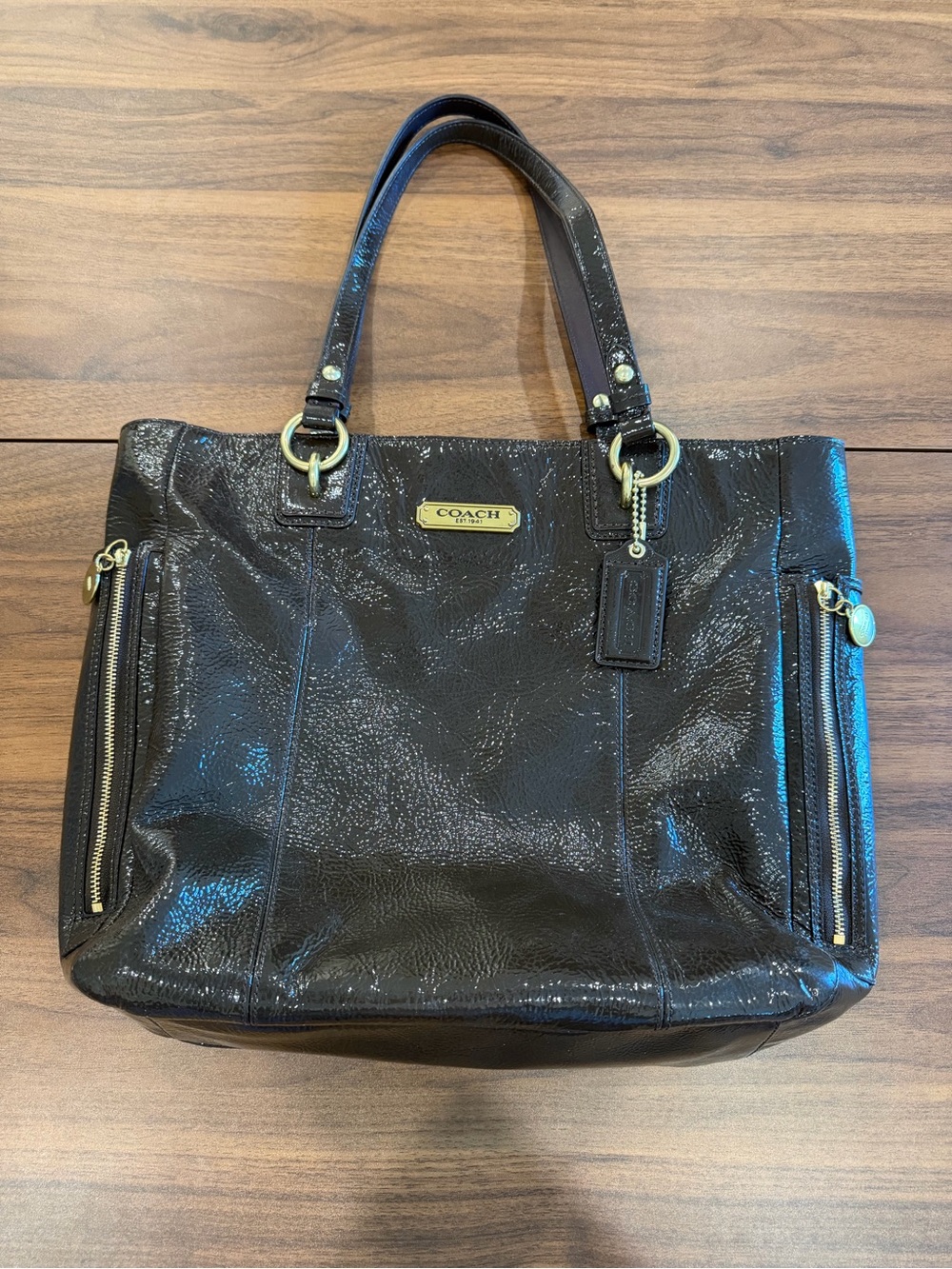 Coach Chocolate Brown Patent Leather Tote Bag